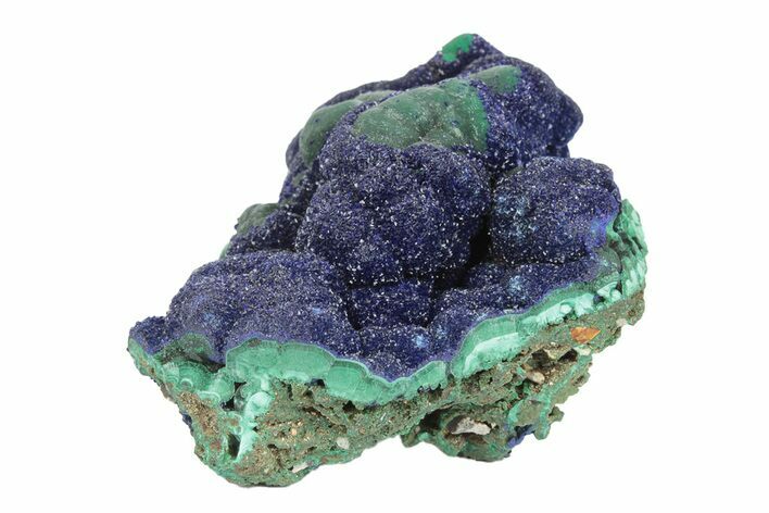 Sparkling Azurite Crystals on Fibrous Malachite - China #247723